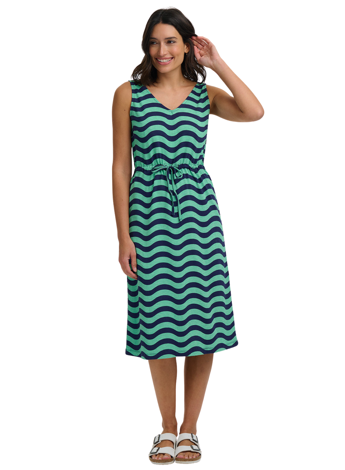 Sugarhill Gilly Jersey Midi Dress Green, Lagoon Wave
