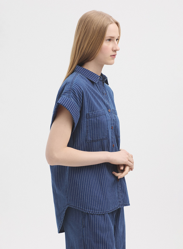 Striped Denim Shirt in Dark Denim from Nice Things