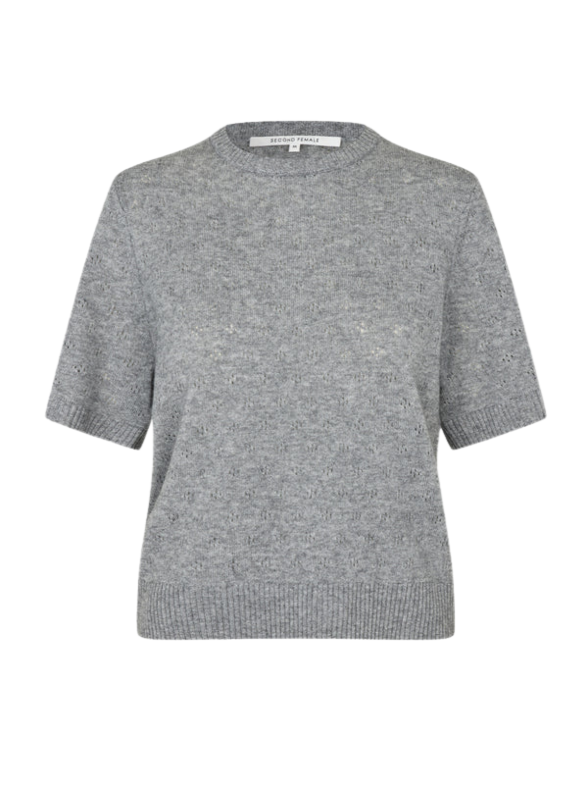 Second Female Amala Knitt SS O-neck in Mid Grey Melange
