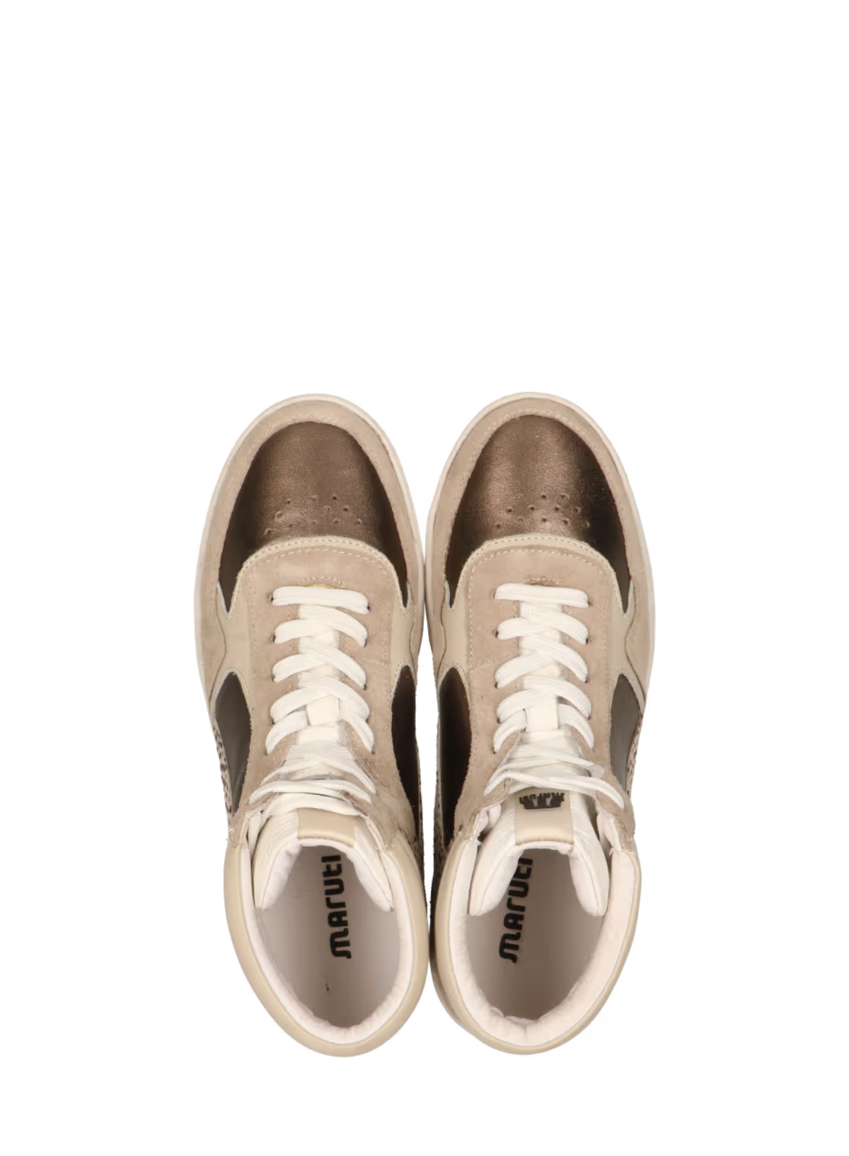 Mona Leather Metallic Hi Top Trainers in Beige/Bronze/Pixel from Maruti