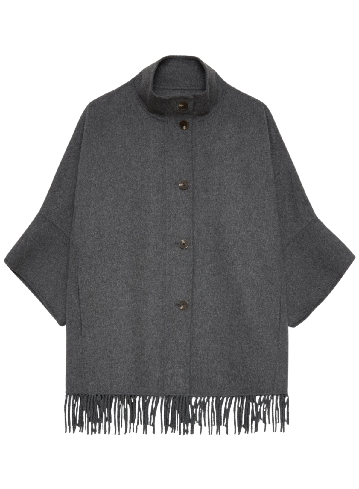 Gray poncho with fringes on a white background