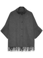 Gray poncho with fringes on a white background