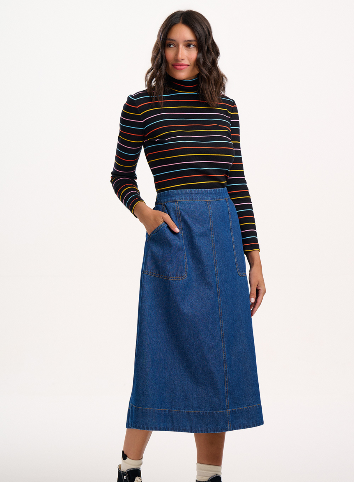 Joanna Midi Skirt in Deep Blue Denim from Sugarhill