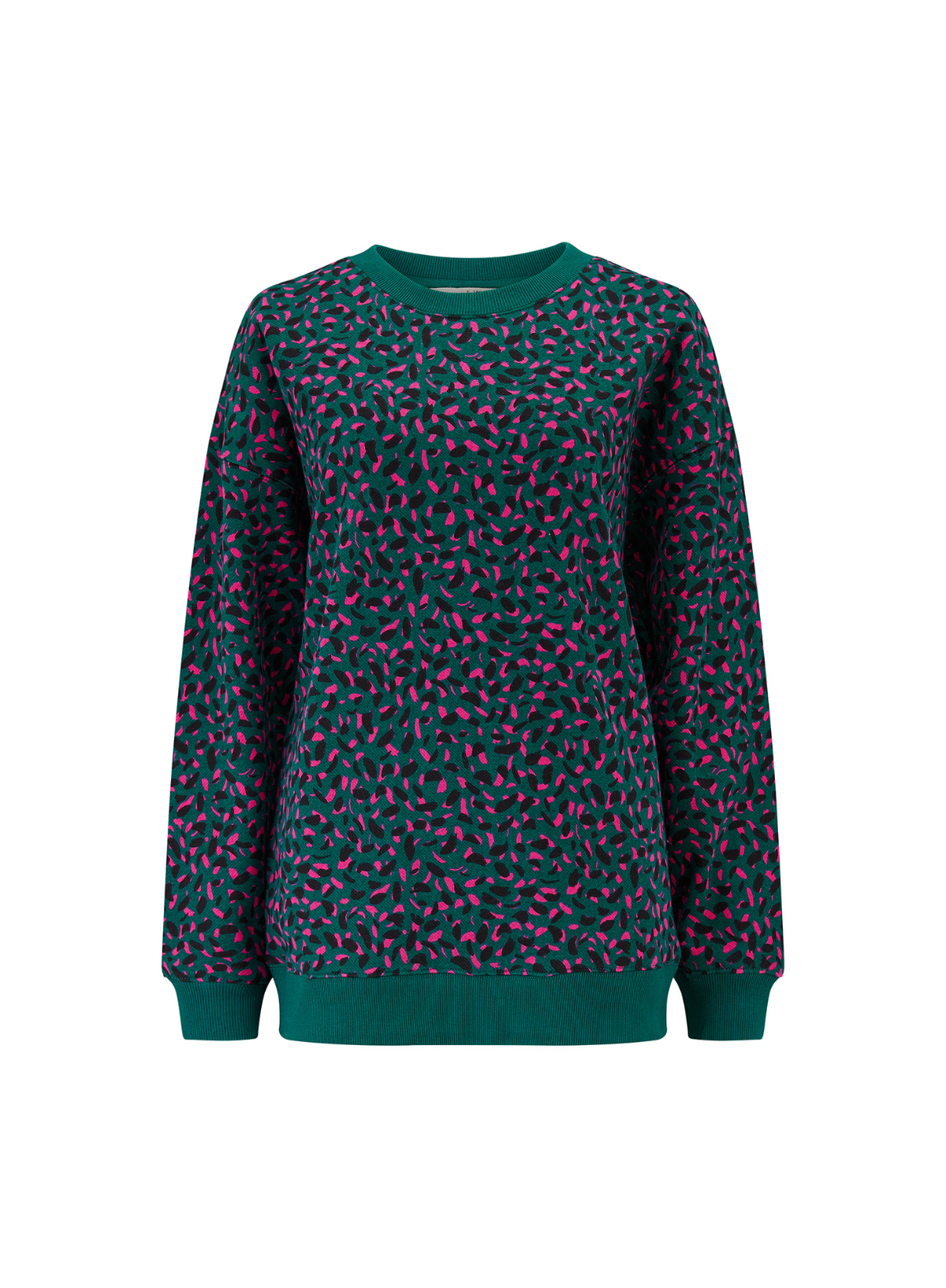 Eadie Relaxed Sweatshirt in Green, Layered Painterly Marks from Sugarhill