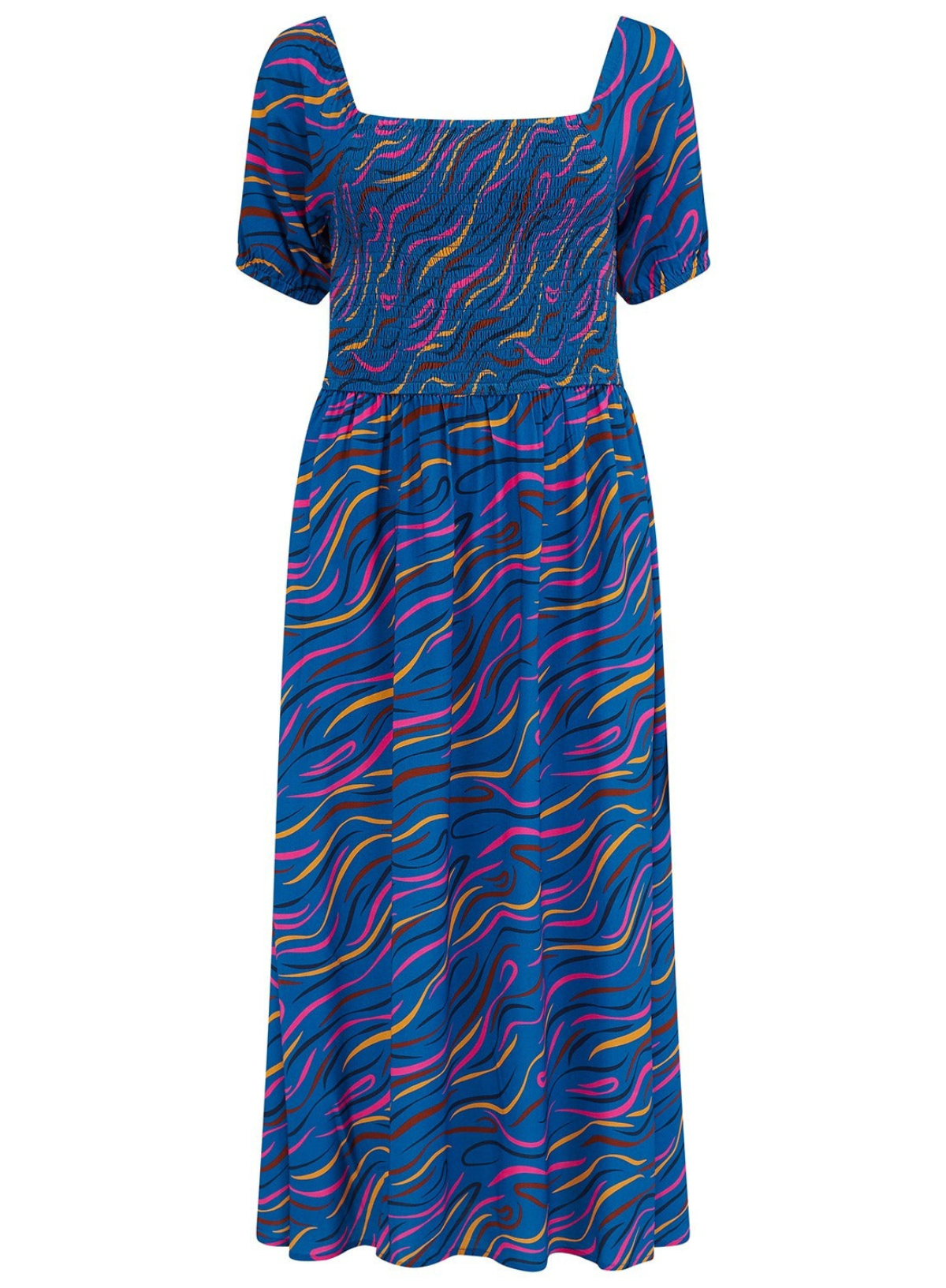 Sugarhill Jolene Shirred Midi Dress in Jazz Waves