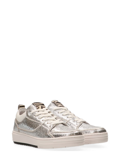 Anna Leather Trainers in Metallic Silver Zebra from Maruti