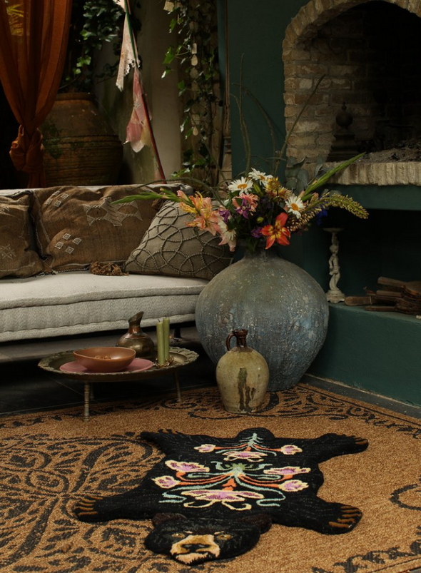 Blooming Black Bear Wool Rug Small from Doing Goods