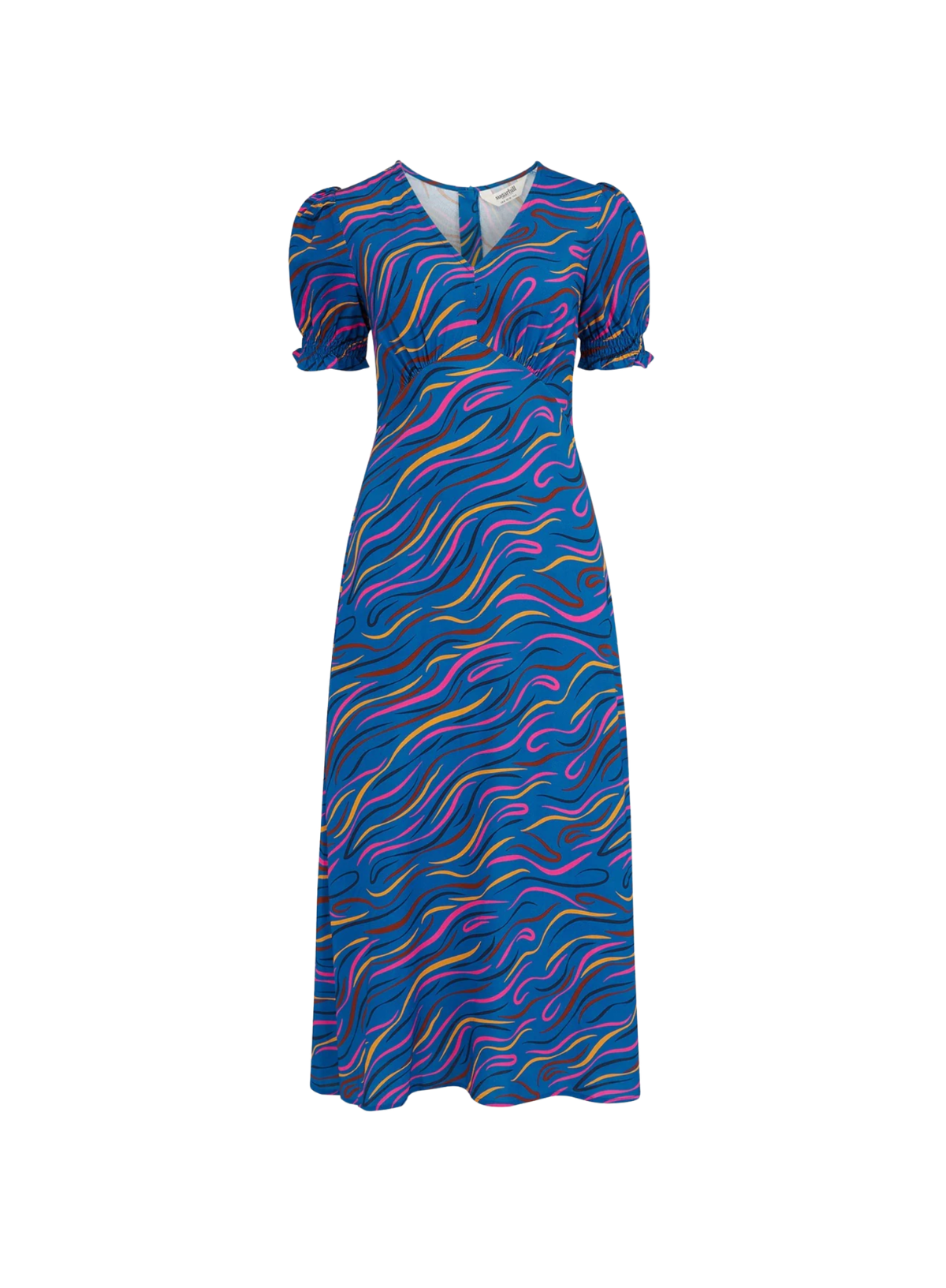 Sugarhill Mary Jane Shirred Midi Dress Bright Navy, Jazz Waves