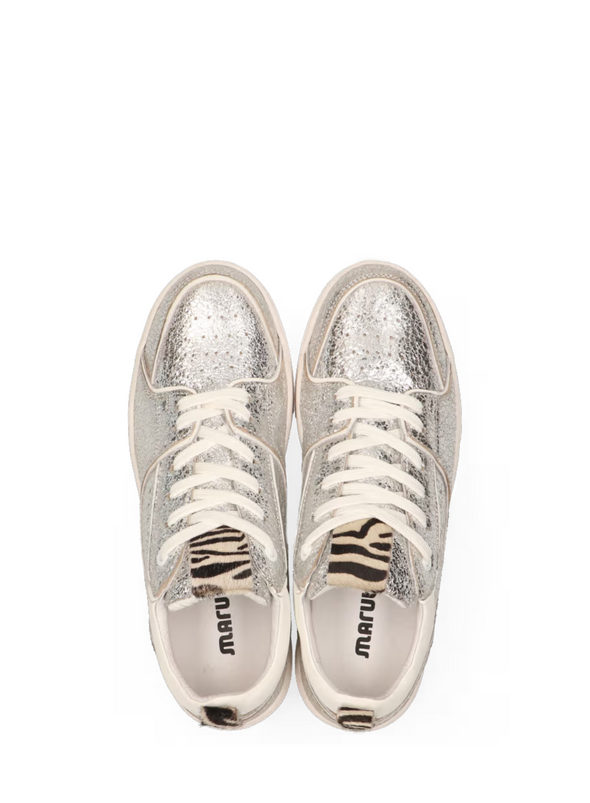 Anna Leather Trainers in Metallic Silver Zebra from Maruti