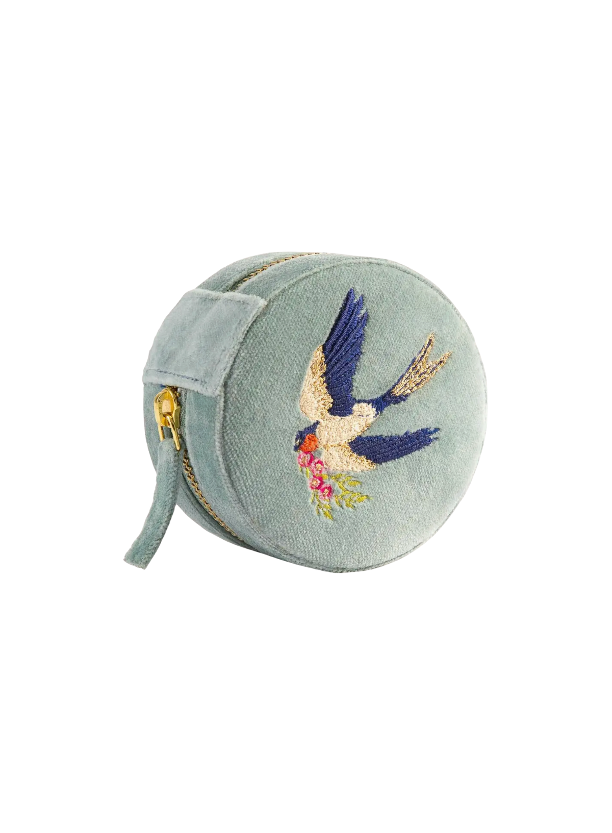 Powder Design Round Velvet Jewellery Box - Swooping Swallows