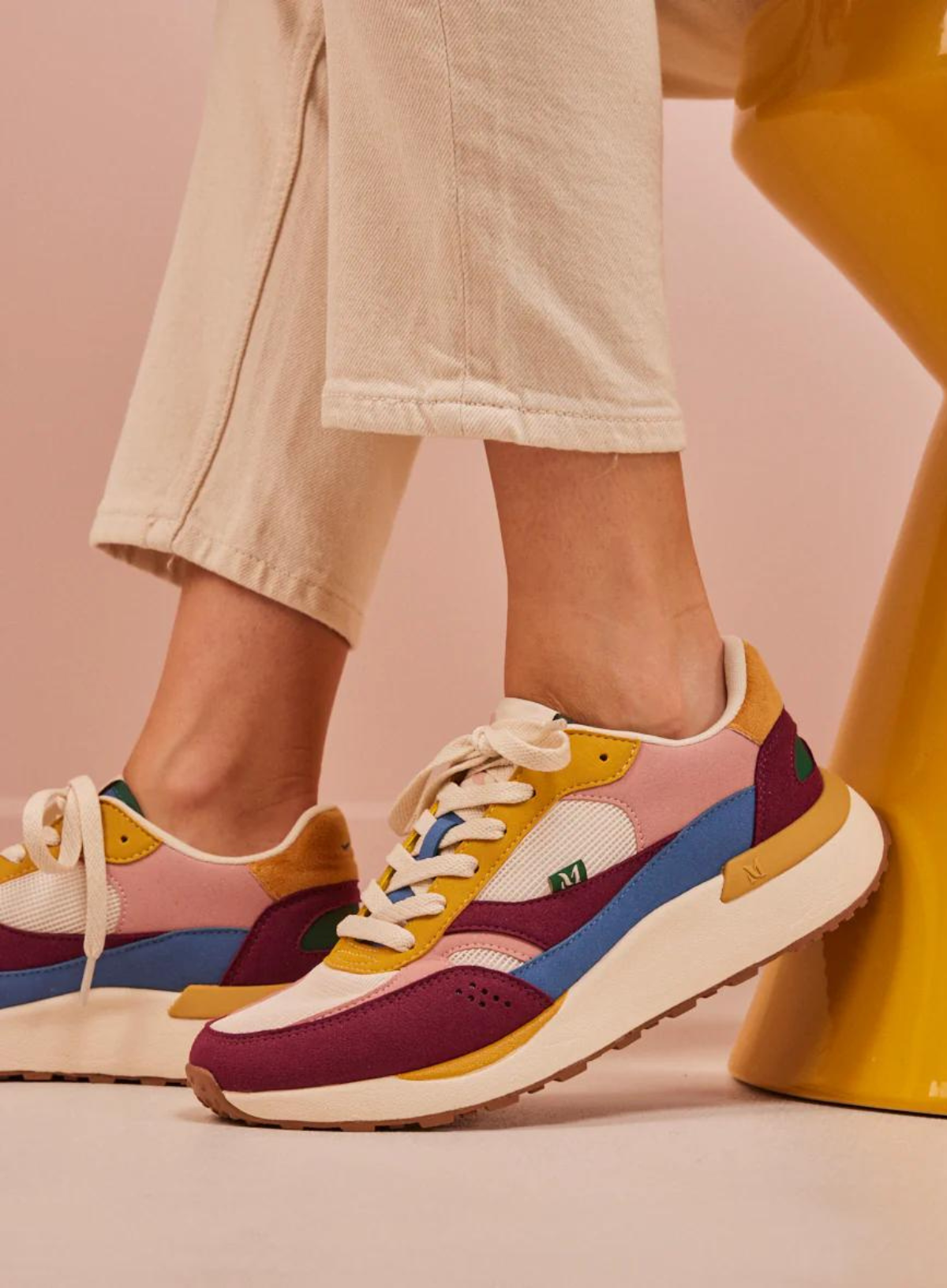 Baskets Running Anaelle in Suede Prune, Blush & Ecru from M.Moustache