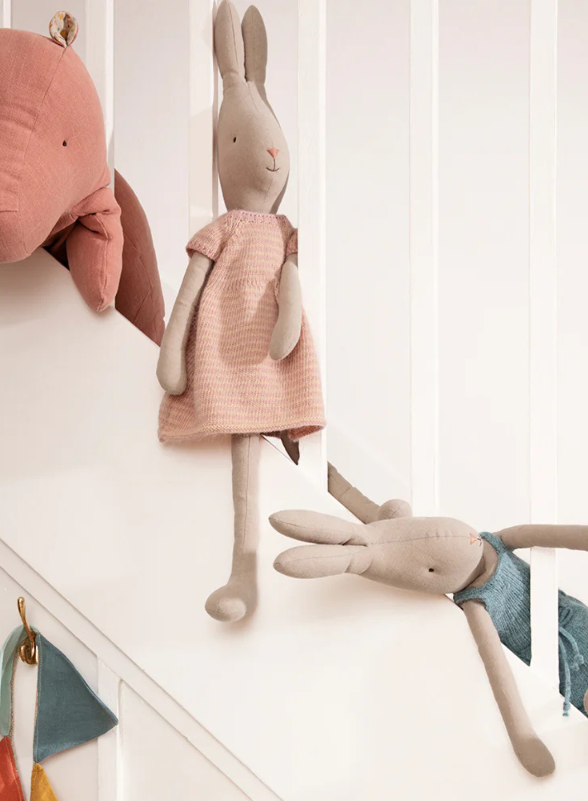 Maileg Rabbit - Size 4 in Knitted Overalls