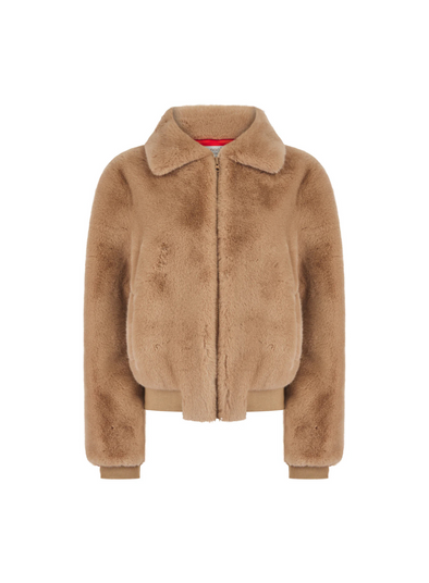 Beatrix Faux Fur Bomber in Camel from Nooki