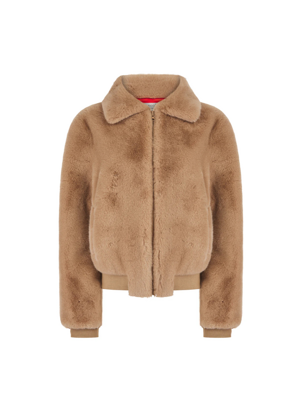 Beatrix Faux Fur Bomber in Camel from Nooki