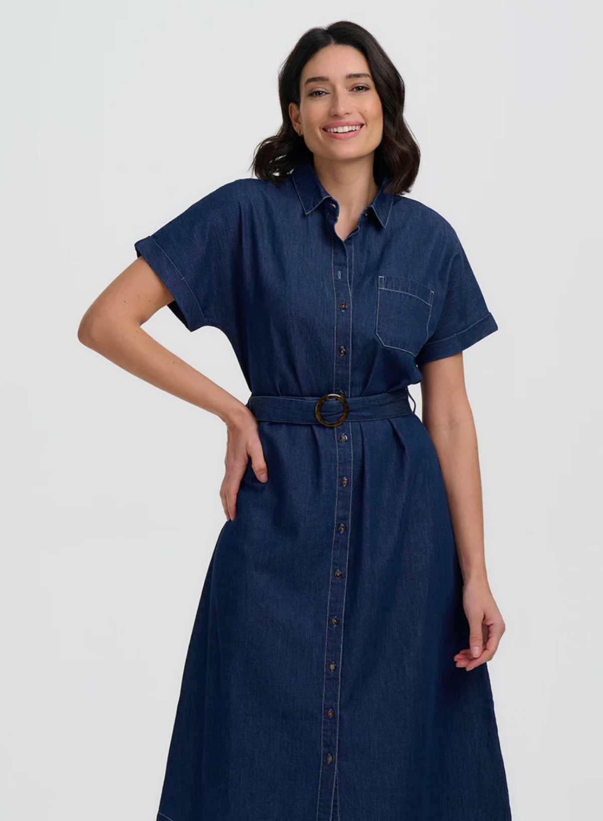 Sugarhill Lourdes Midi Shirt Dress Blue Denim