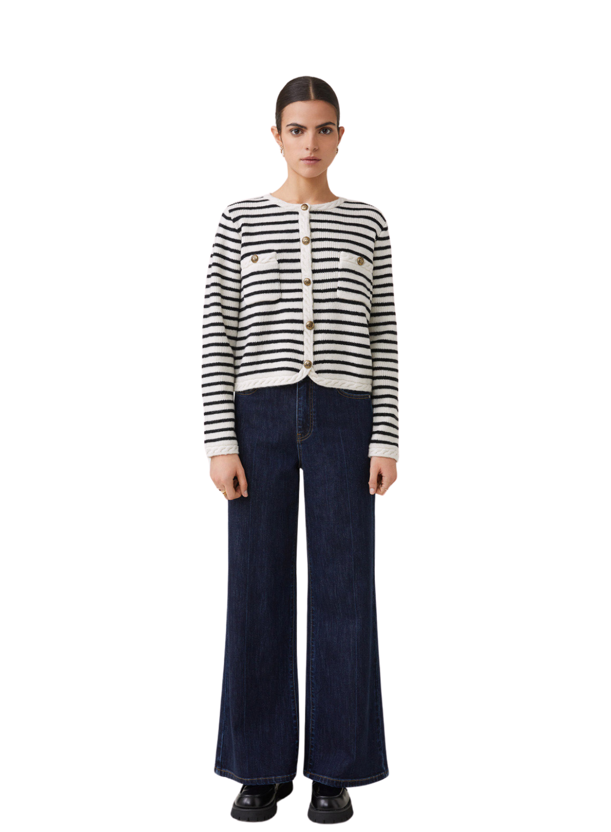 Gabriel Knitted Cardigan in Cream Stripe from Suncoo