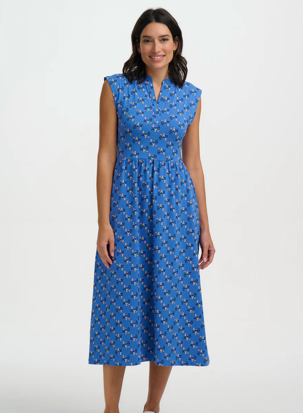 Sugarhill Nina Jersey Midi Dress Blue, Folklore Twist