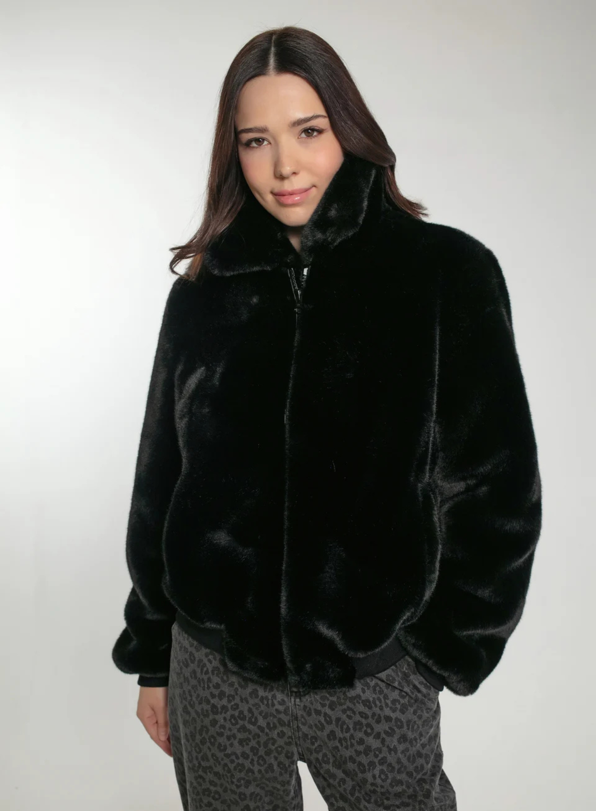 Beatrix Faux Fur Bomber in Black from Nooki