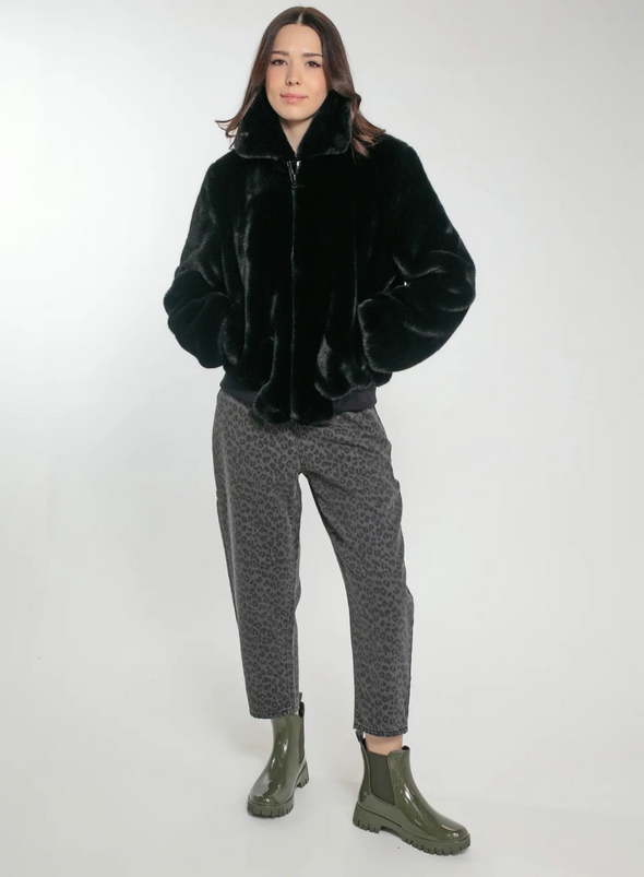 Beatrix Faux Fur Bomber in Black from Nooki