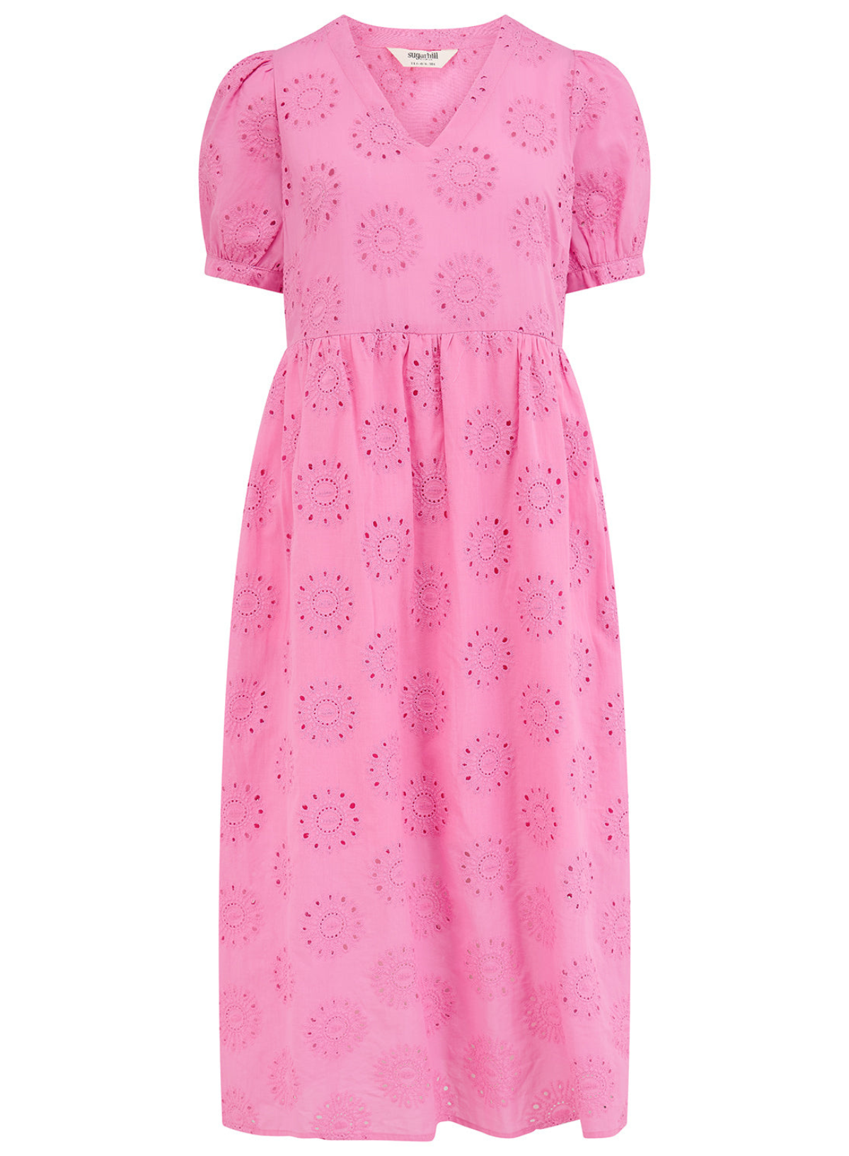 Sugarhill Kim Broderie Anglaise Midi Smock Dress in Pink