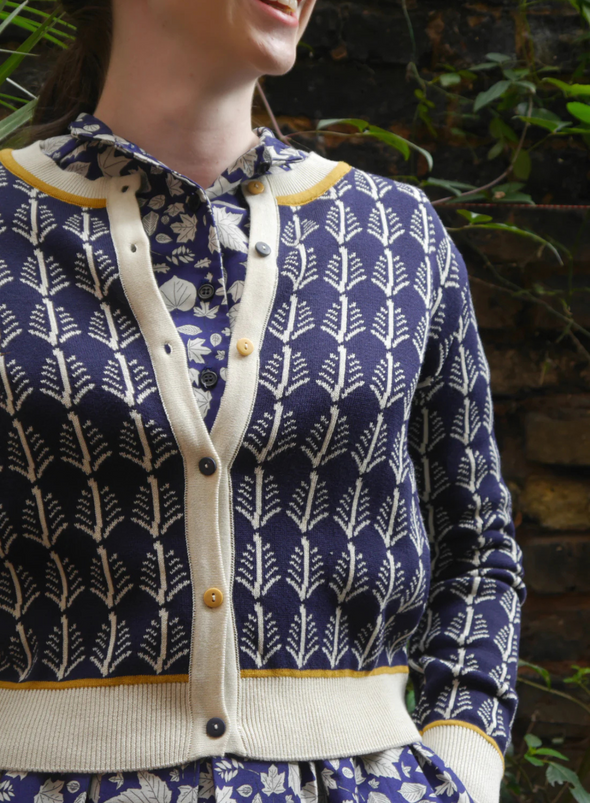 Vera Jacquard Cardigan in Navy Feather from Palava