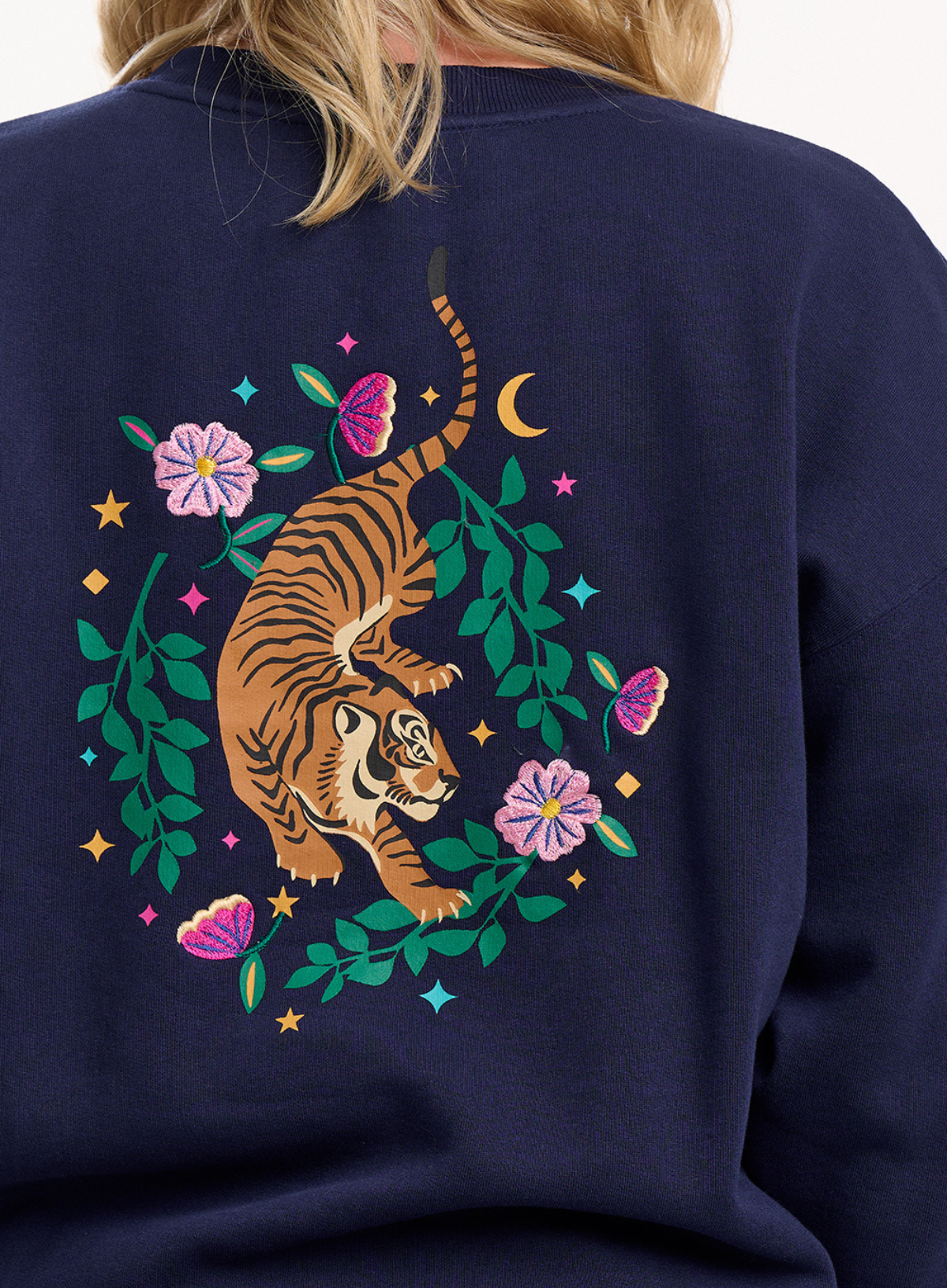 Eadie Relaxed Sweatshirt in Navy, Midnight Magic Tiger from Sugarhill