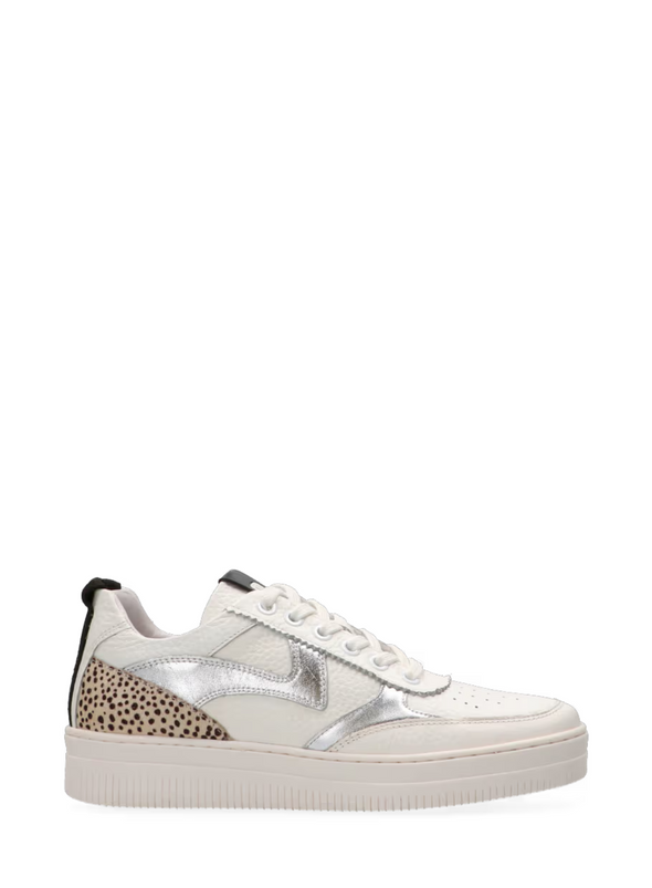 Mave Leather Trainers in White/Silver Pixel Off White from Maruti