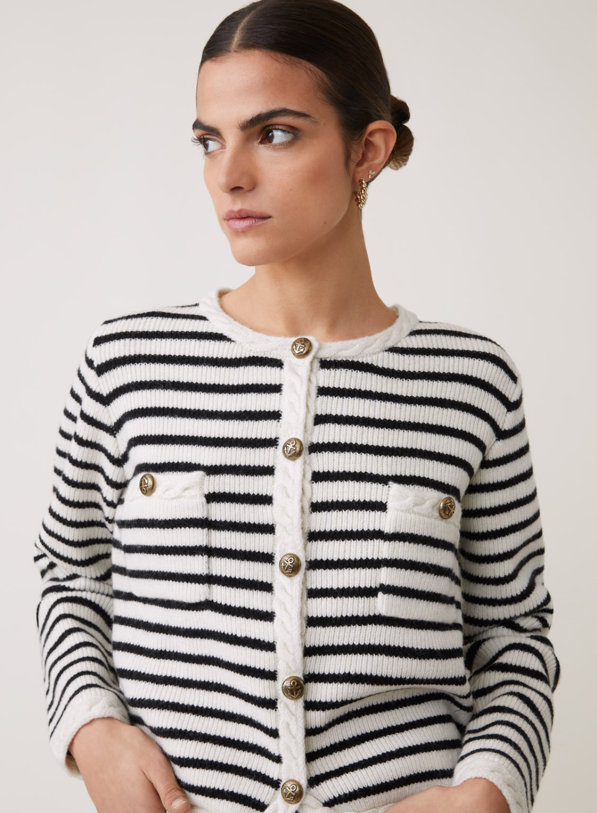 Gabriel Knitted Cardigan in Cream Stripe from Suncoo