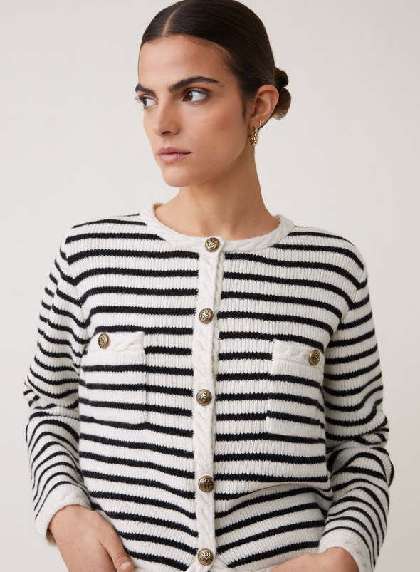 Gabriel Knitted Cardigan in Cream Stripe from Suncoo