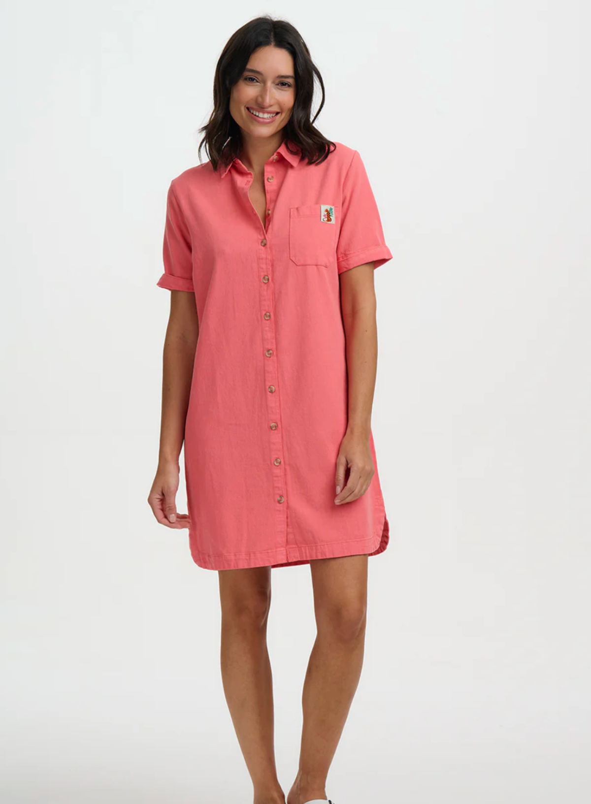 Sugarhill Zoe Mini Shirt Dress in Coral
