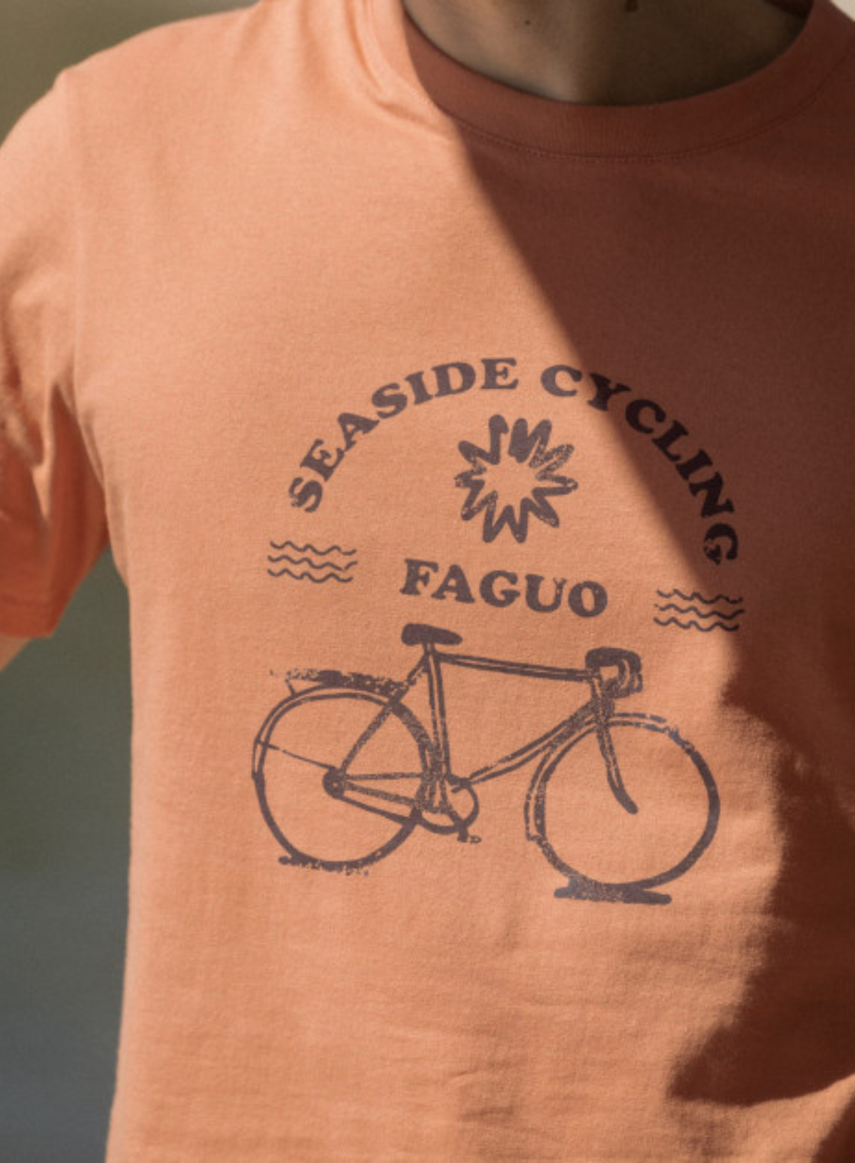 Arcy Cotton T-Shirt 'Seaside Cycling' in Orange from Faguo