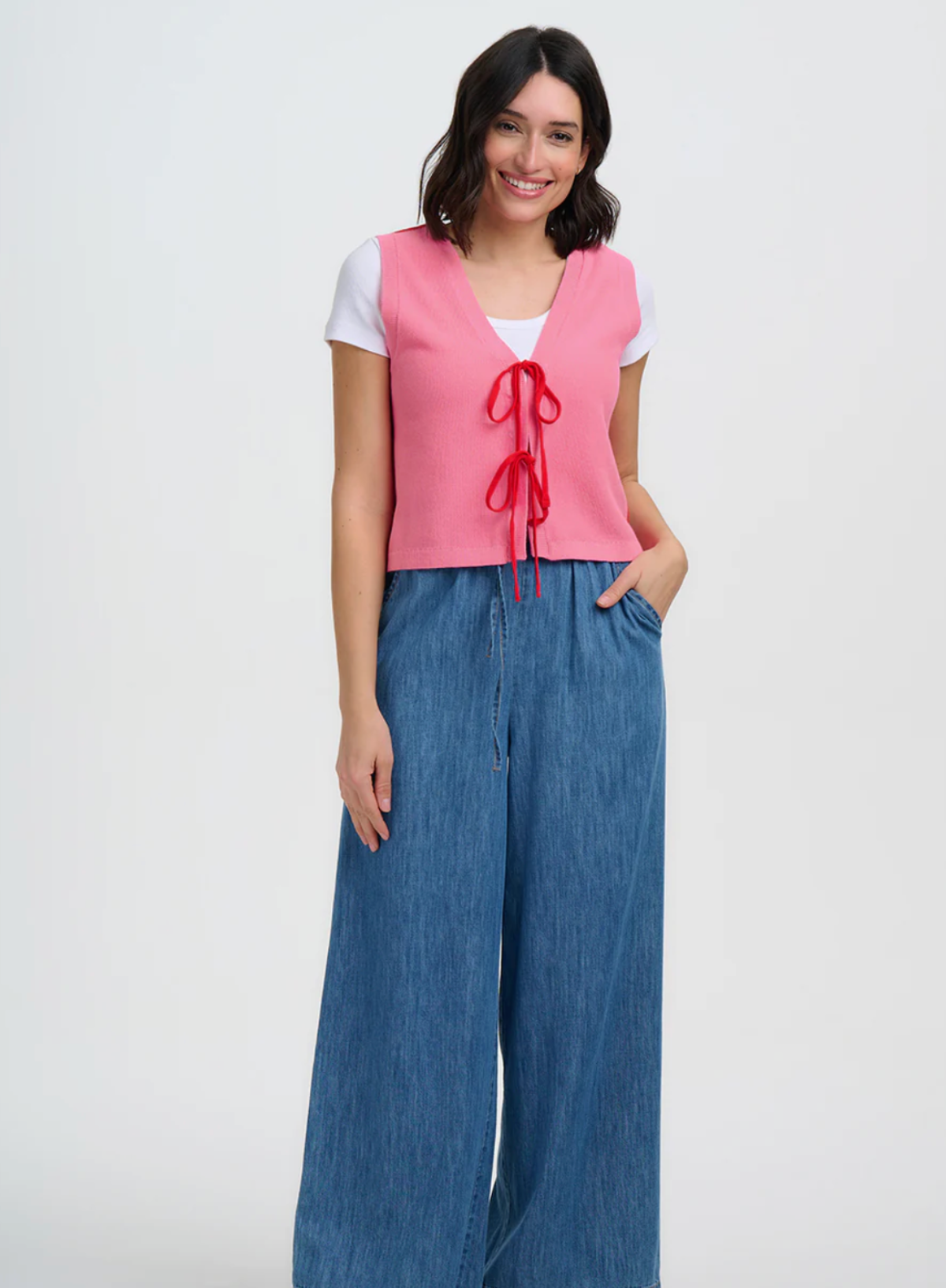 Sugarhill Zina Knit Vest in Pink and Red