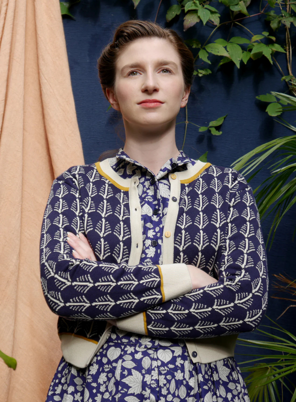 Vera Jacquard Cardigan in Navy Feather from Palava