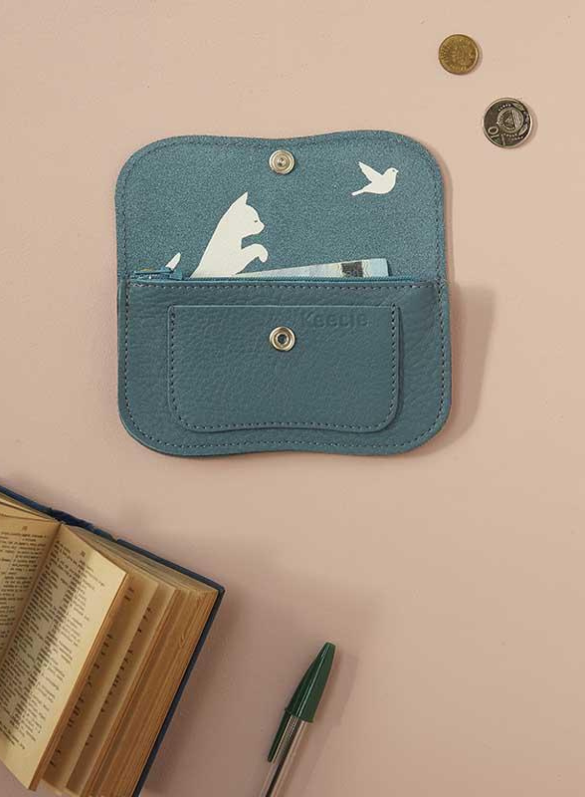 Cat Chase Wallet Small in Faded Blue from Keecie