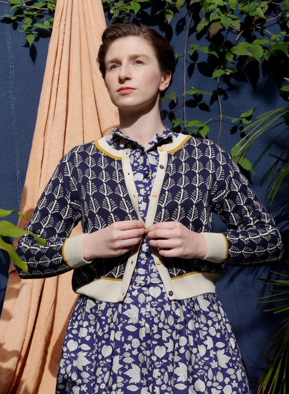 Vera Jacquard Cardigan in Navy Feather from Palava