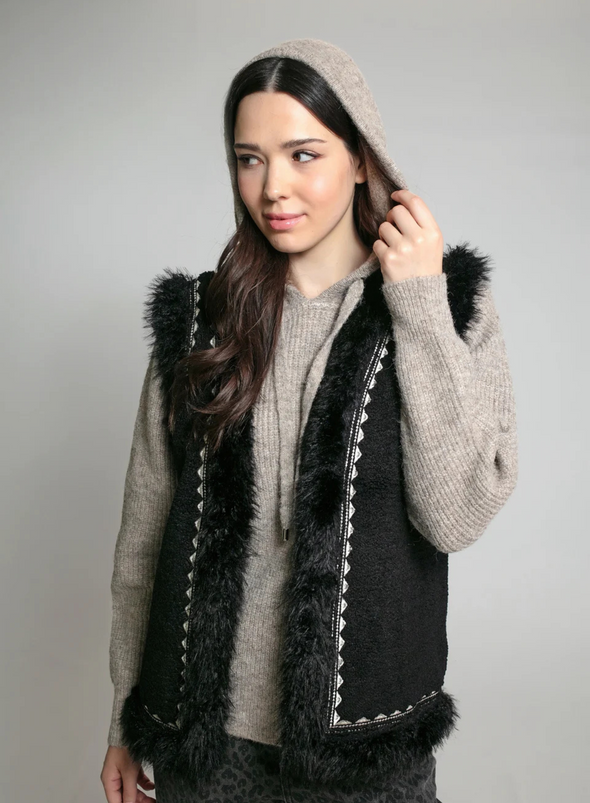 Dannika Gilet in Black Faux Fur from Nooki