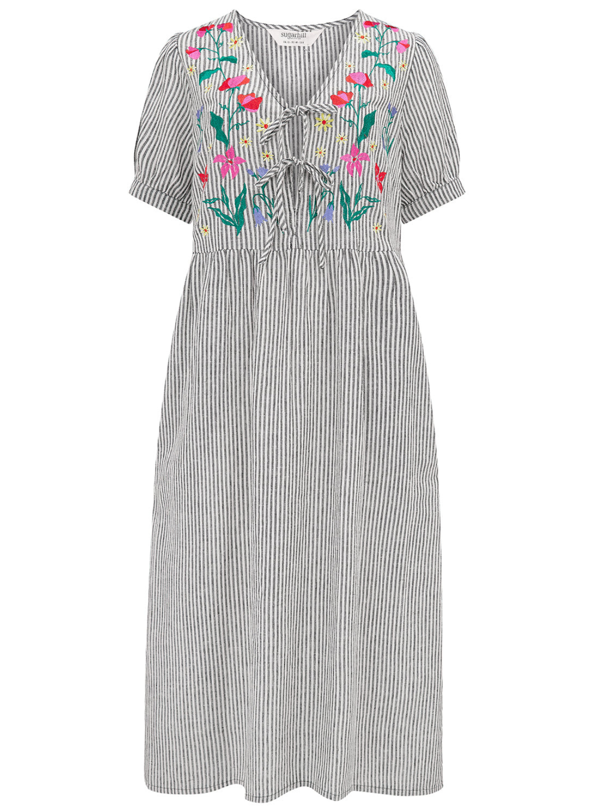 Sugarhill Ruby Midi Smock Dress Monochrome Stripe, Garden Floral