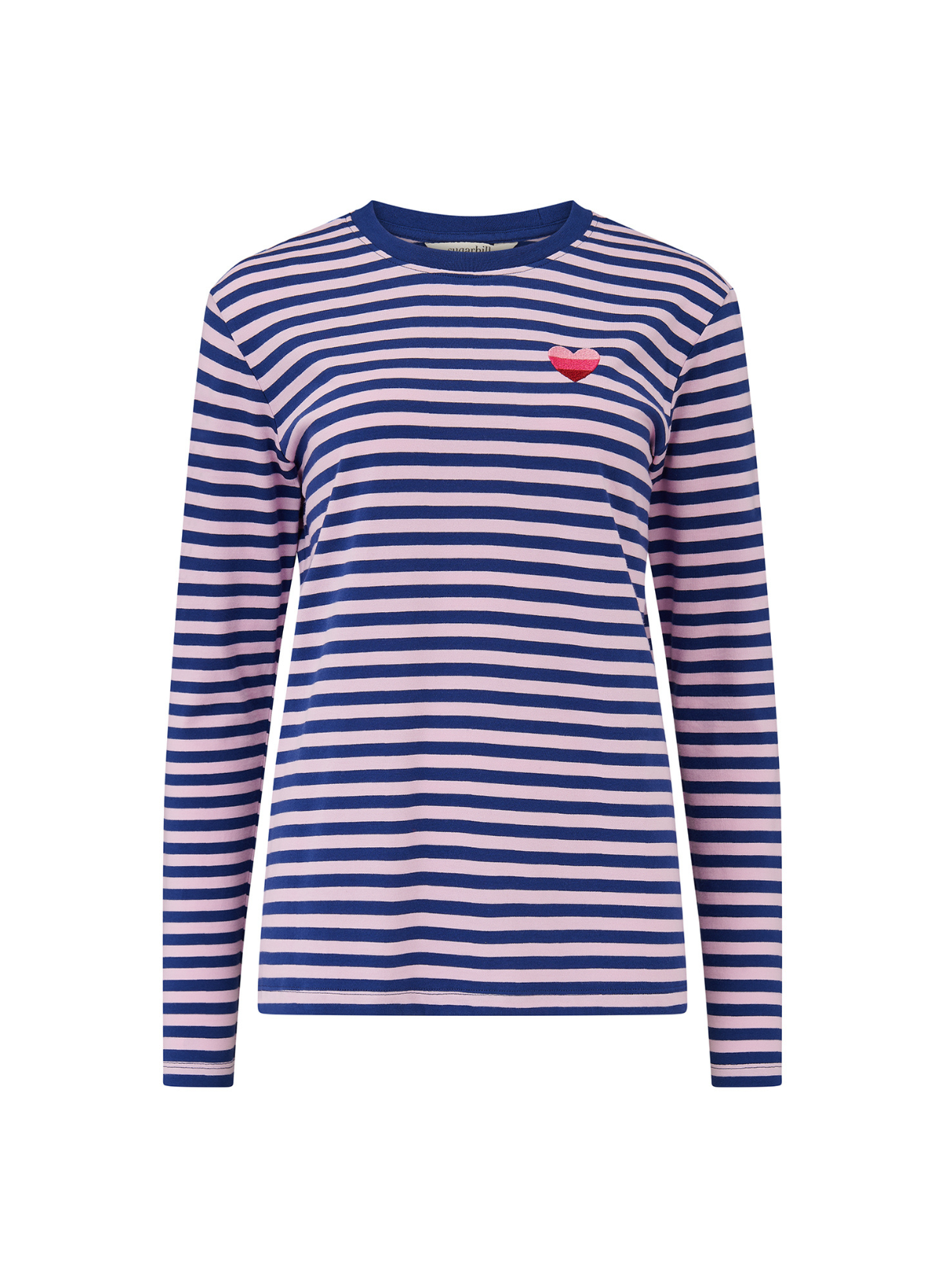 Brunswick Jersey Top in Navy/Lilac, Ombre Heart from Sugarhill