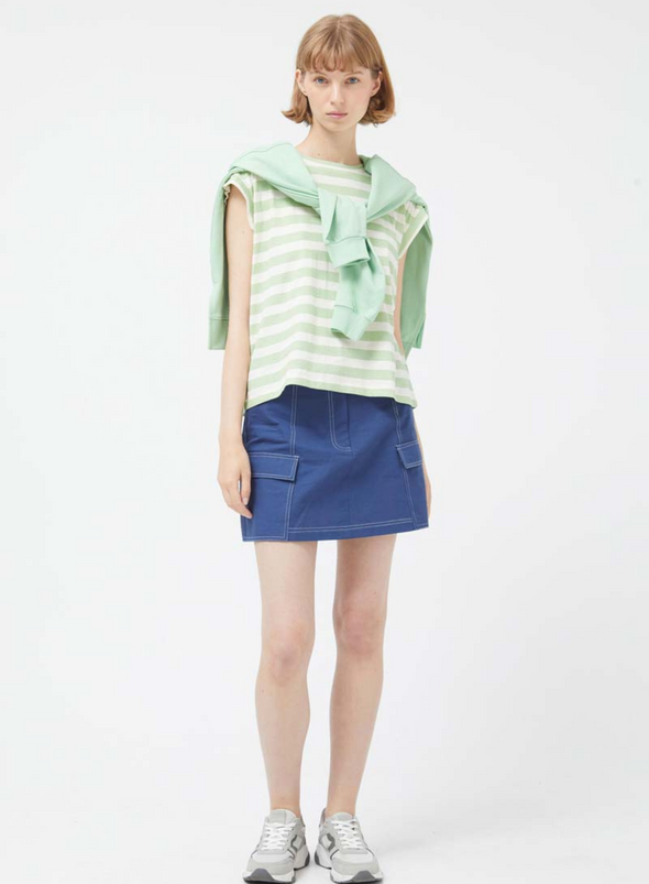 Cap Sleeve T-Shirt in Green & White Stripes from Compañia Fantastica