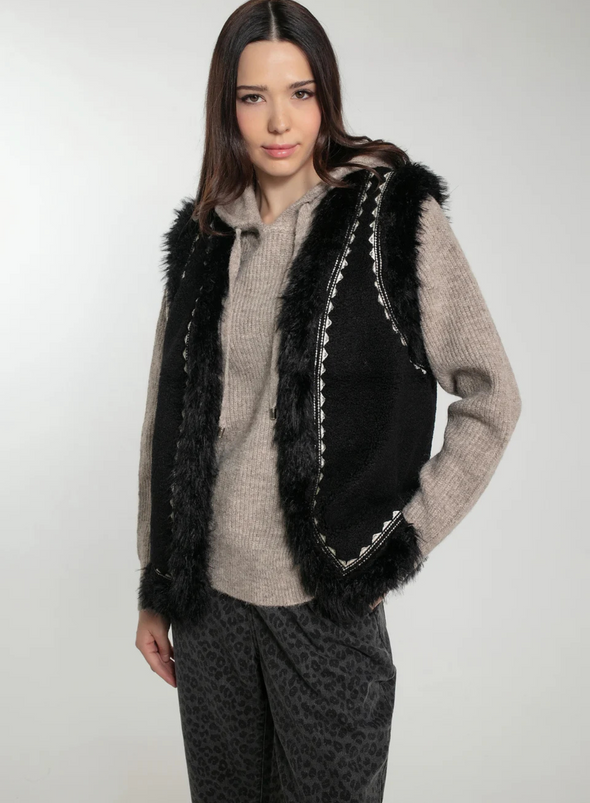 Dannika Gilet in Black Faux Fur from Nooki