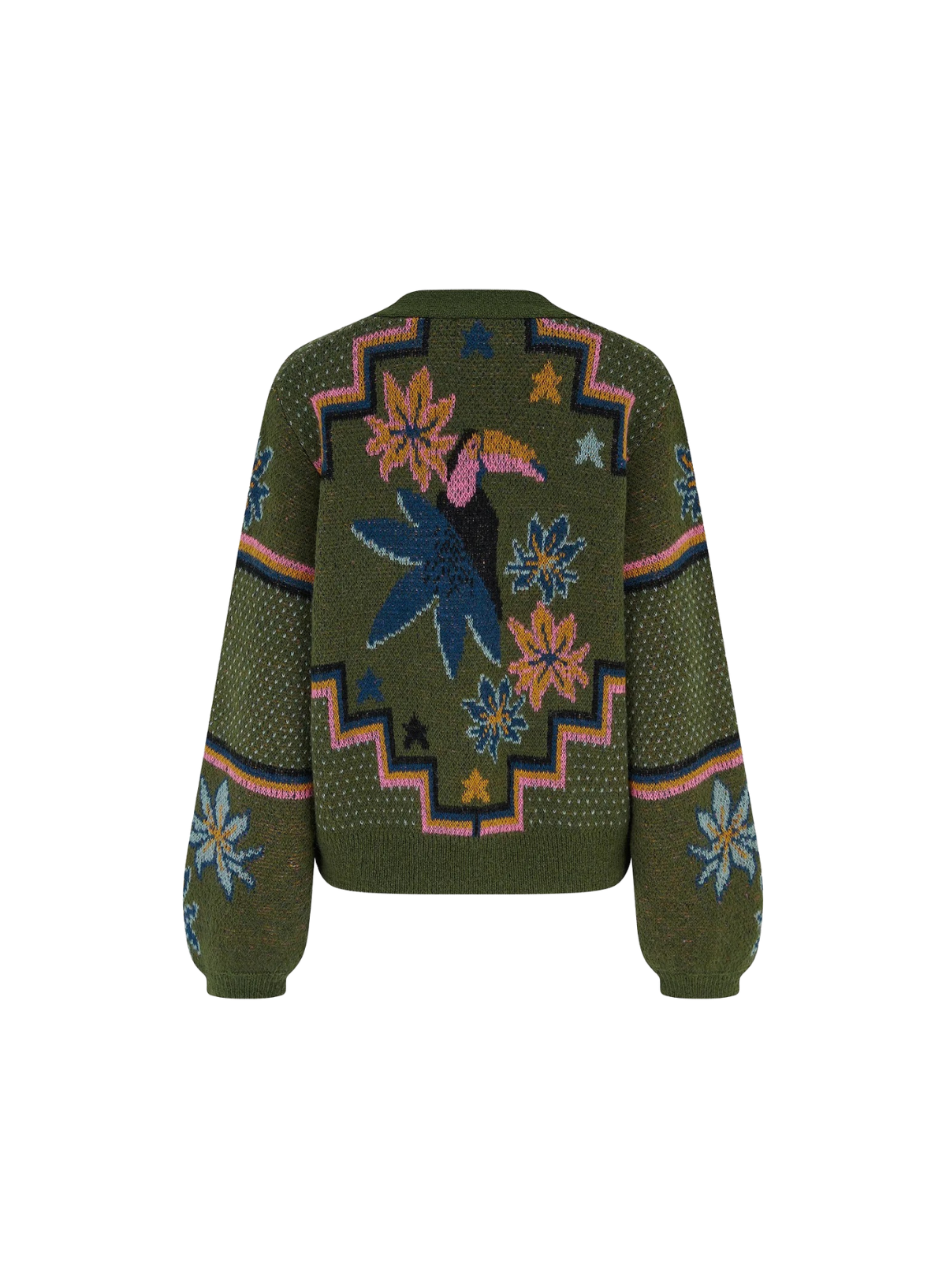 SugarhillI Ryanne Cardigan in Khaki Green Geo Toucans