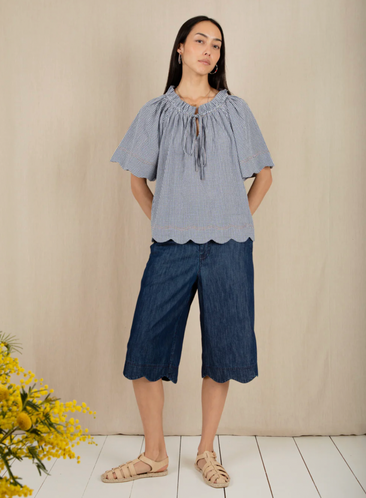 Bonté Milla Top in Navy Gingham
