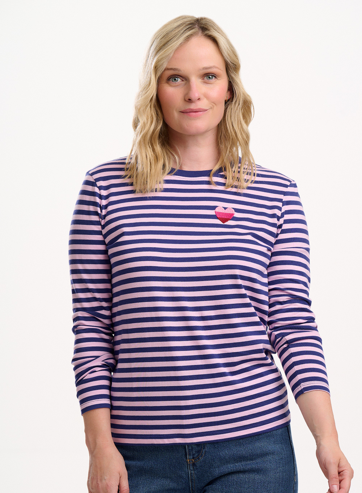 Sugarhill Brighton Brunswick Jersey Top in Navy/Lilac, Ombre Heart