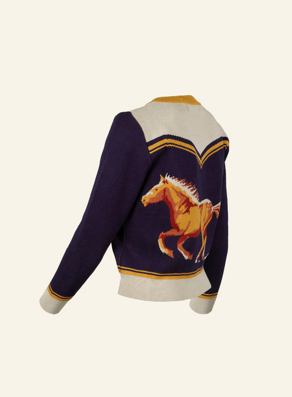 Vera Jacquard Cardigan in Navy Horse from Palava