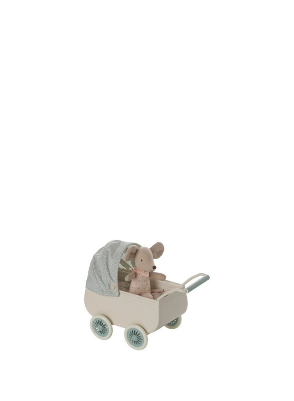 Pram with Baby Mouse in Mint from Maileg