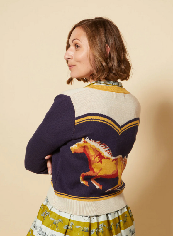 Vera Jacquard Cardigan in Navy Horse from Palava
