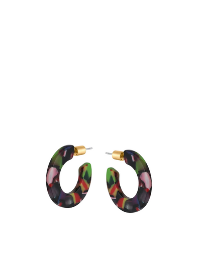 Celine Flat Resin Hoop Earrings in Black/Green from Big Metal