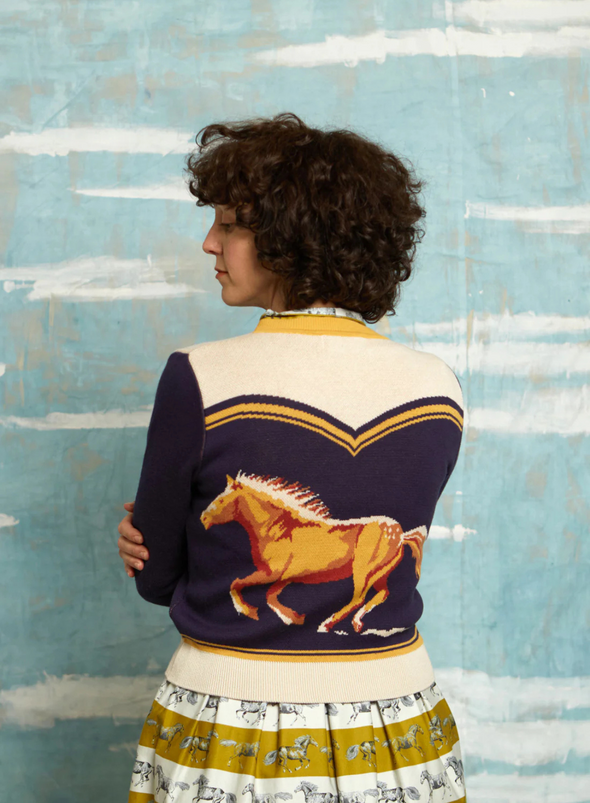 Vera Jacquard Cardigan in Navy Horse from Palava