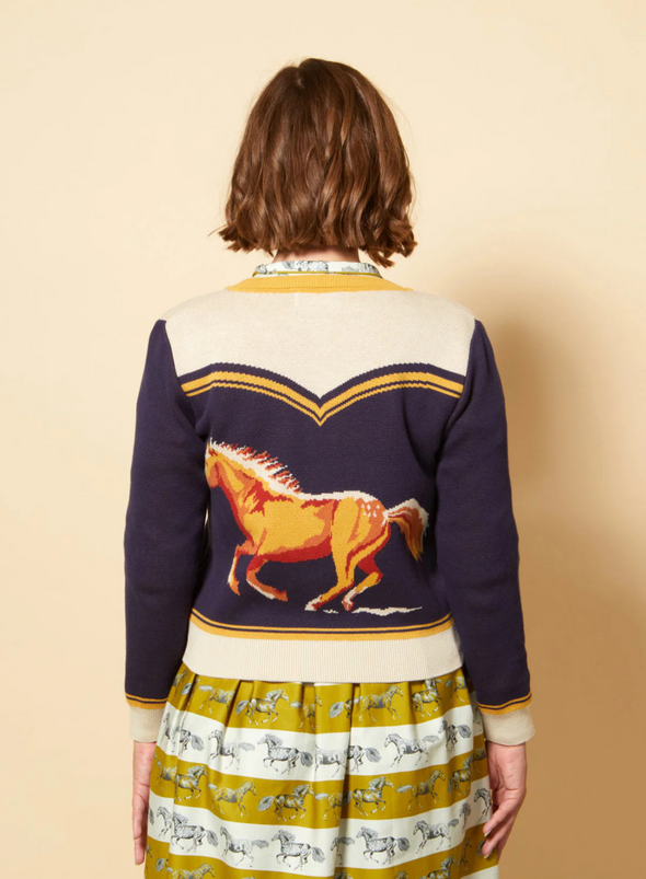 Vera Jacquard Cardigan in Navy Horse from Palava