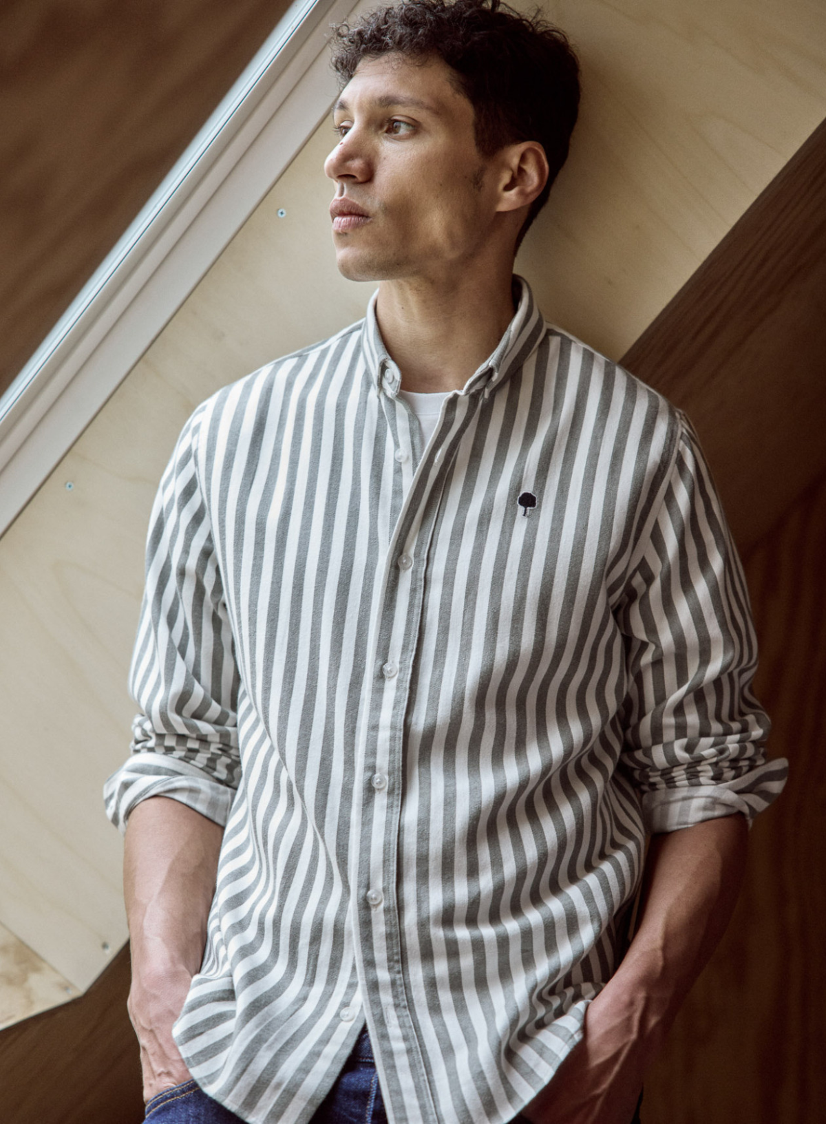Ivoy Woven Shirt in Kaki Stripe from Faguo